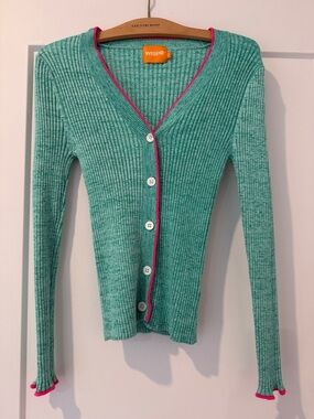 WISPR Mint teal and neon pink stretch cardigan sweater. VERY SOFT!